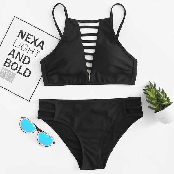 

Ladder Strap Plunging Neck Bikini Set