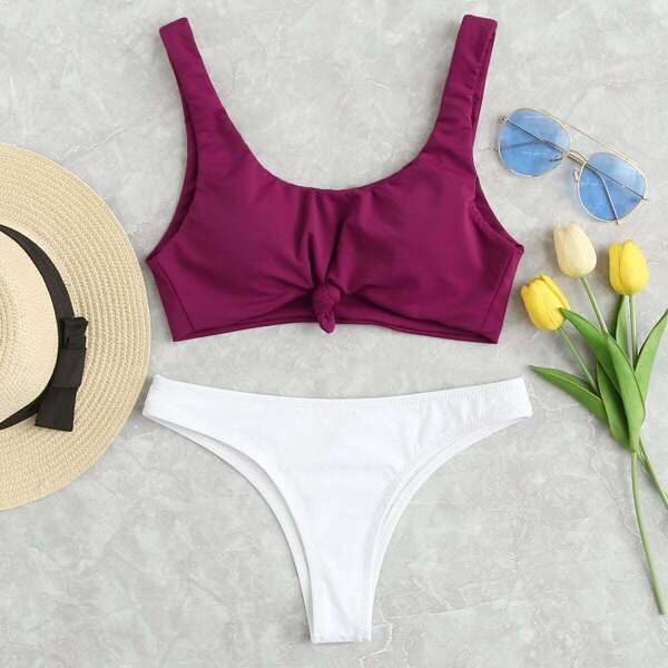 

Two Tone Knot Front Bikini Set