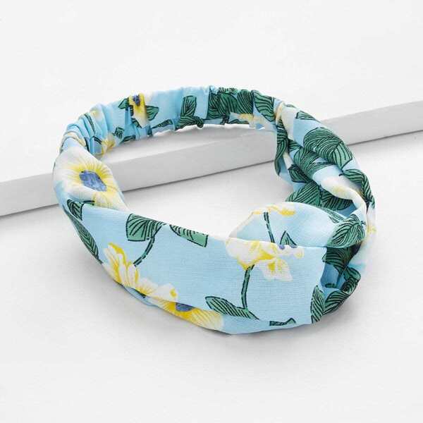 

Floral Print Twist Headband, Blue