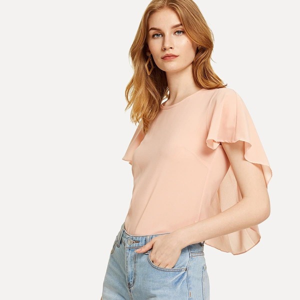 

Butterfly Sleeve Tiered Top, Pink