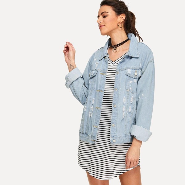 

Ripped Drop Shoulder Denim Jacket