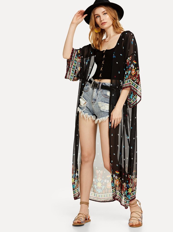 

Шифон Geo Print Open Front Kimono, Yanab