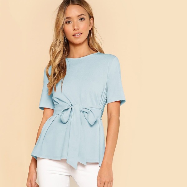 

Self Belt Keyhole Back Solid Top, Blue