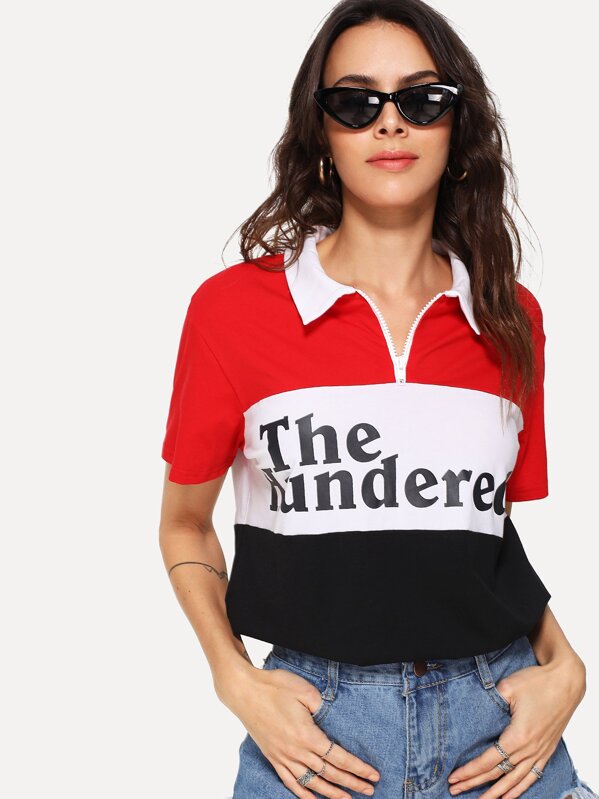 

Zipper Front Color Block Tee, Multicolor, Karla