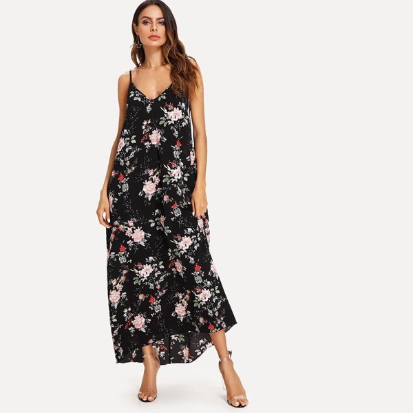 

Double V Neck Floral Slip Cami Dress