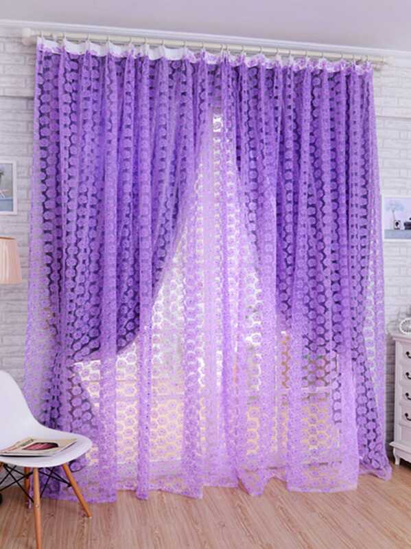 

Flower Pattern Sheer Mesh Curtain 1pc, Пурпурный