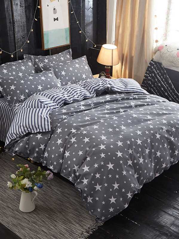 

Star Print Duvet Cover & Sheet & Sham Set, Multicolor