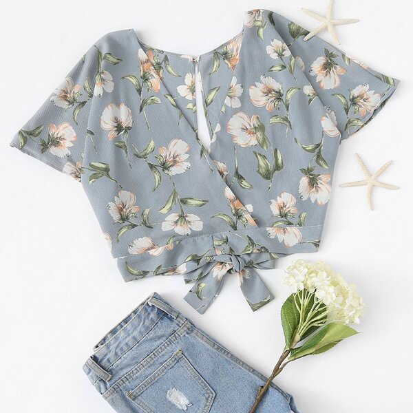 

Floral Print Split Back Crop Top