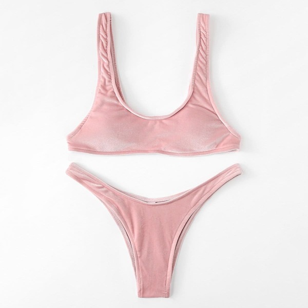 

Scoop Neck Top With High-cut Velvet Bikini Set