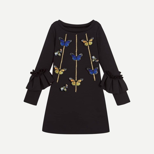 

Girls Butterfly Embroidered Patches Ruffle Dress