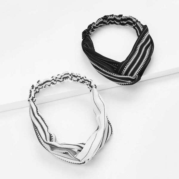 

Striped Twist Headband 2pcs, Black and white