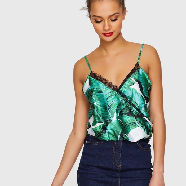 

Eyelash Insert Palm Leaf Print Cami Top