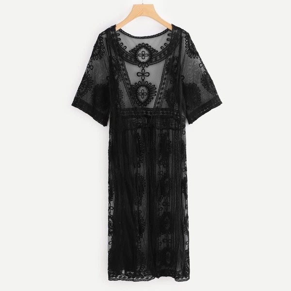 

Embroidered Sheer Lace Kimono