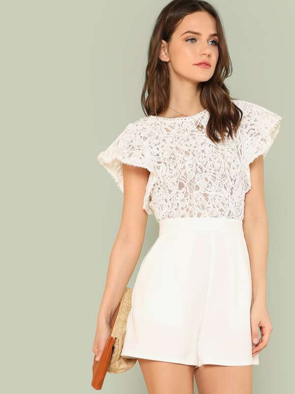 

Кружева Bodice Ruffle Trim Romper, Zorana