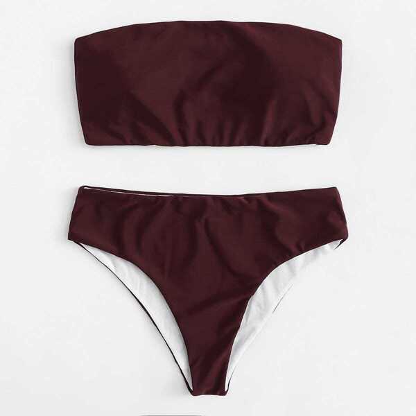 

Ribbed Bandeau With High Leg Bikini Set