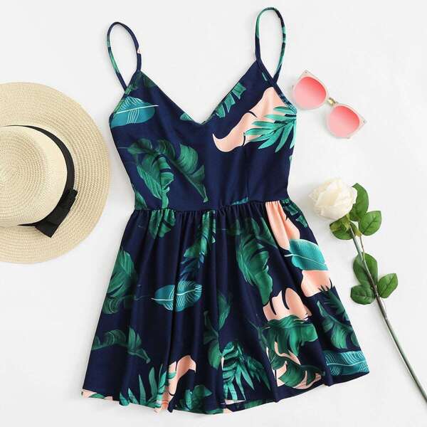 

Leaf Print Cami Romper