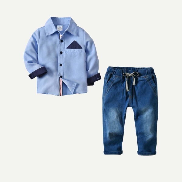 

Toddler Boys Contrast Panel Shirt With Jeans, Blue