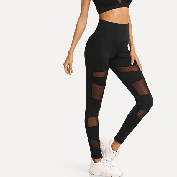 

Contrast Mesh Sport Leggings, Black