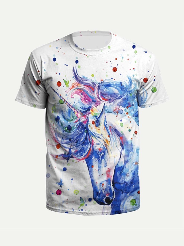 

Men Unicorn Painting Print Tee, White