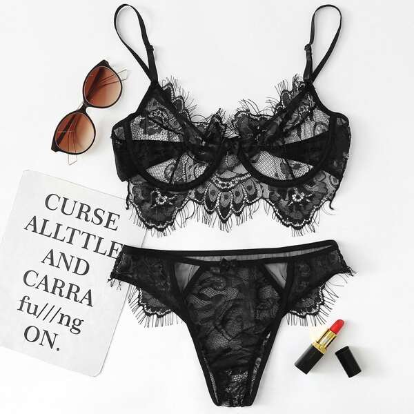 

Eyelash Lace Lingerie Set