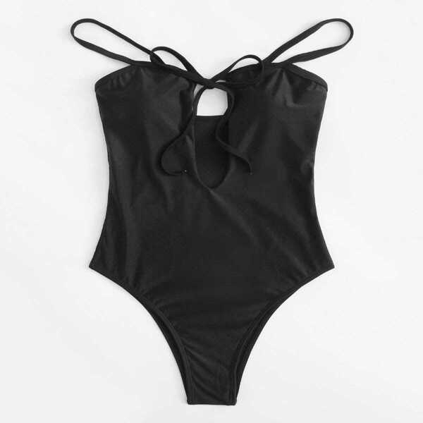 

Bow Tie Cut Out One Piece Swimsuit, Black