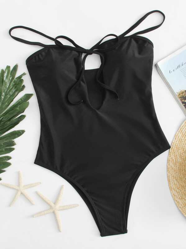

Bow Tie Cut Out One Piece Swimsuit, Black