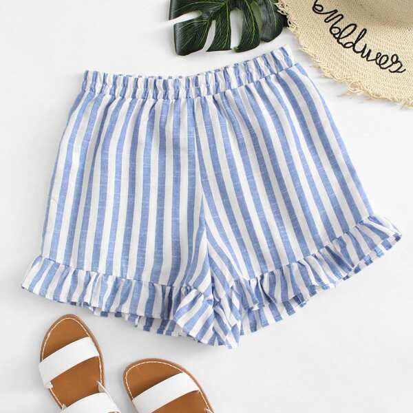 

Ruffle Hem Striped Shorts