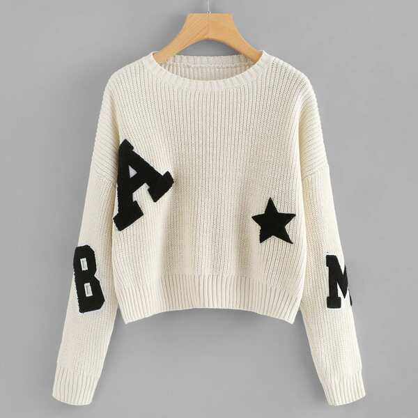 

Fleece Patch Detail Drop Shoulder Sweater