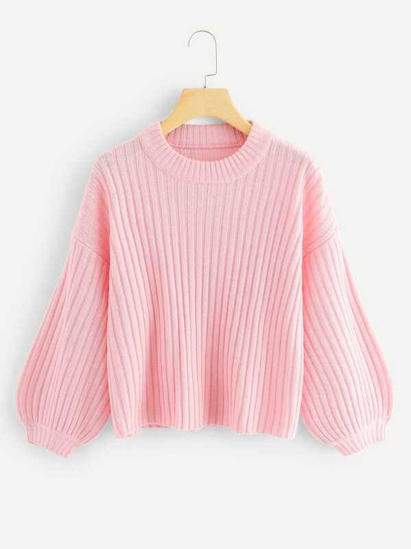 

Bishop Sleeve Rib Knit Sweater, Pink
