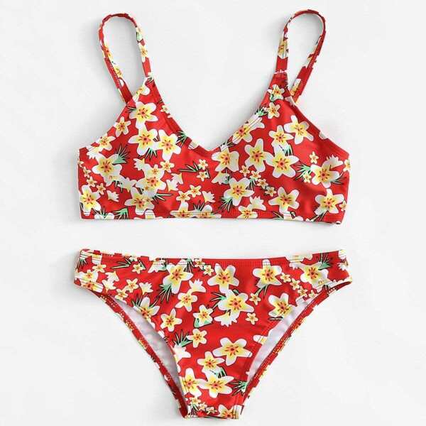 

Calico Print Top With Low Rise Bikini Set