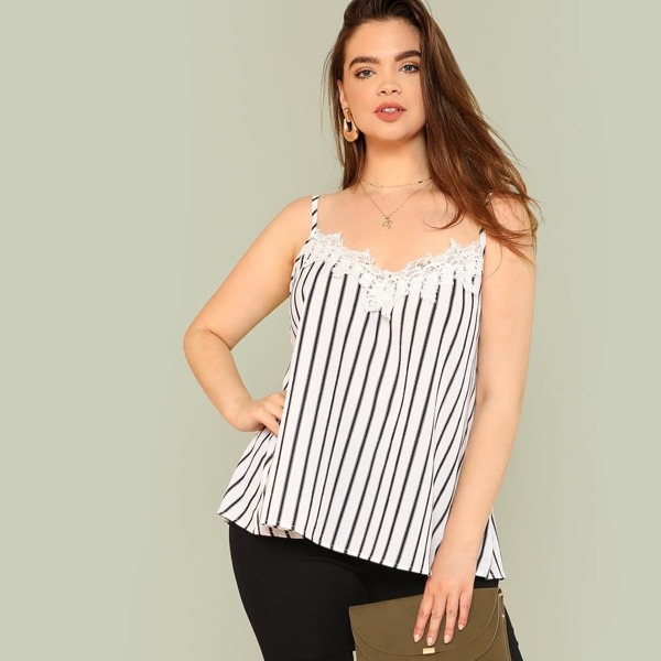 

Plus Lace Insert Striped Cami Top
