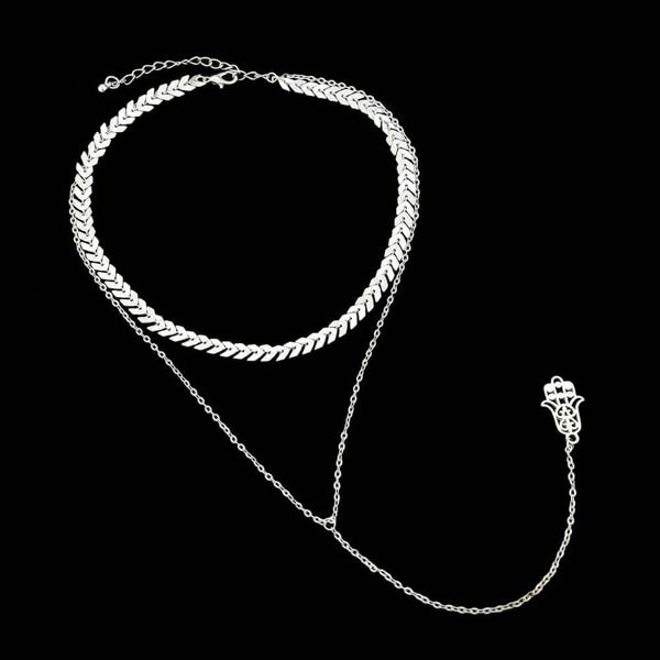 

Three-Layer Alloy Fish Bone Necklace