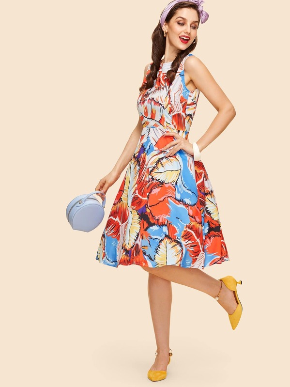 

Feather Print Dress, Multicolor, Julie H.