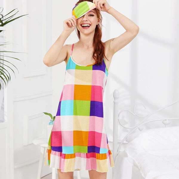

Ruffle Hem Cami Dress With Eye Cover, Multicolor