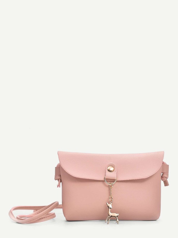 

Deer Charm Flap Crossbody Bag, Pink