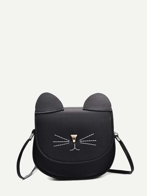 

Cat Design Seam Detail Crossbody Bag, Black