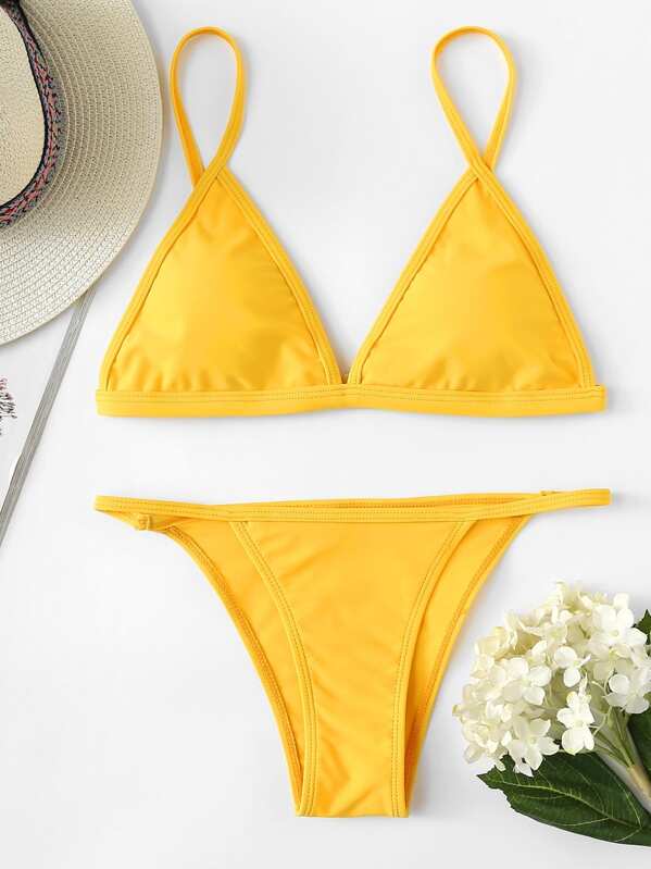 

Triangle Top With String Bikini Set, Yellow