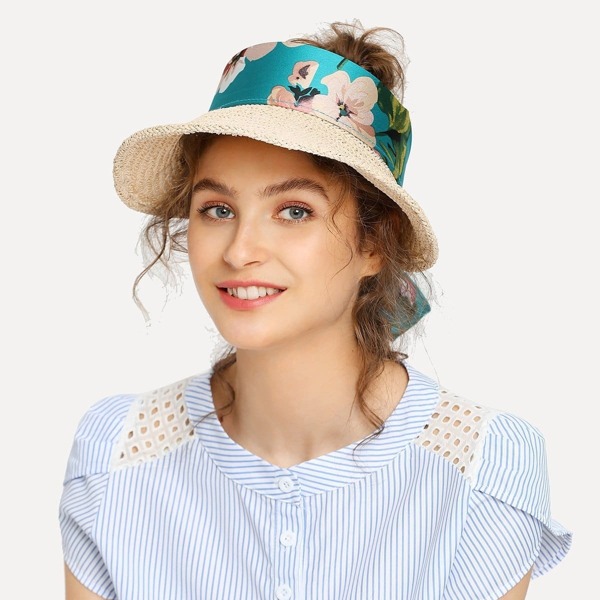 

Floral Band Straw Visor Hat