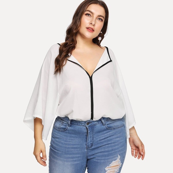 

Plus Deep V Neckline Raglan Sleeve Top, White