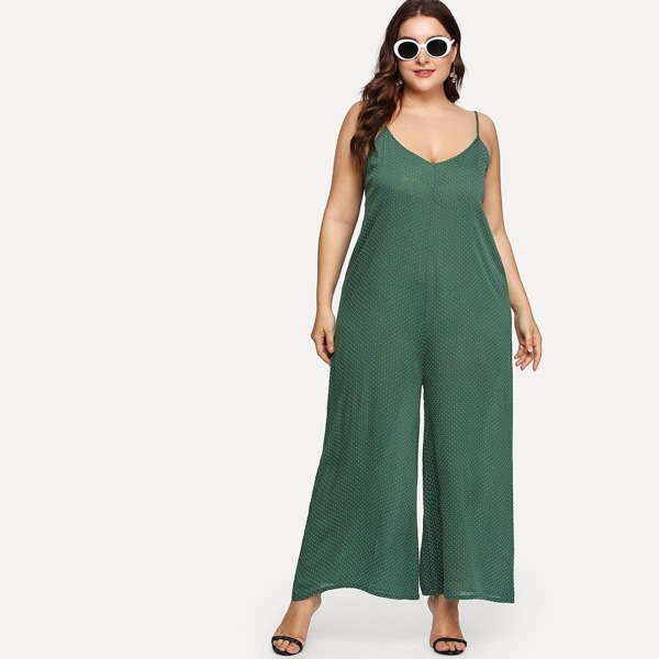 

Plus Polka Dot Cami Romper, Green