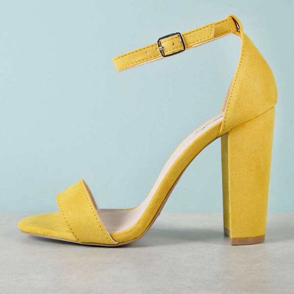 

Faux Suede Ankle Strap Chunky Heel, Yellow