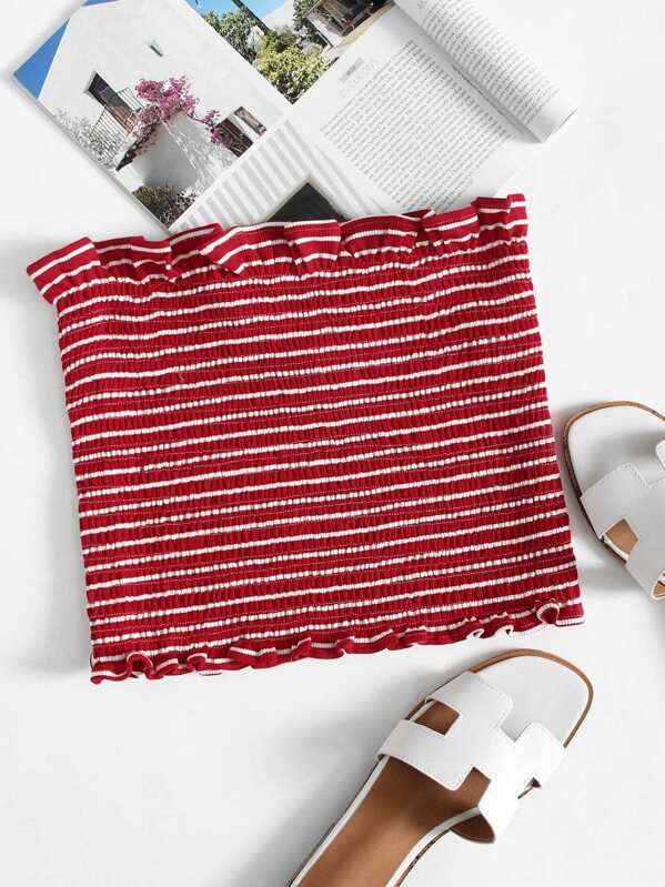 

Frill Trim Striped Tube Top, Multicolor