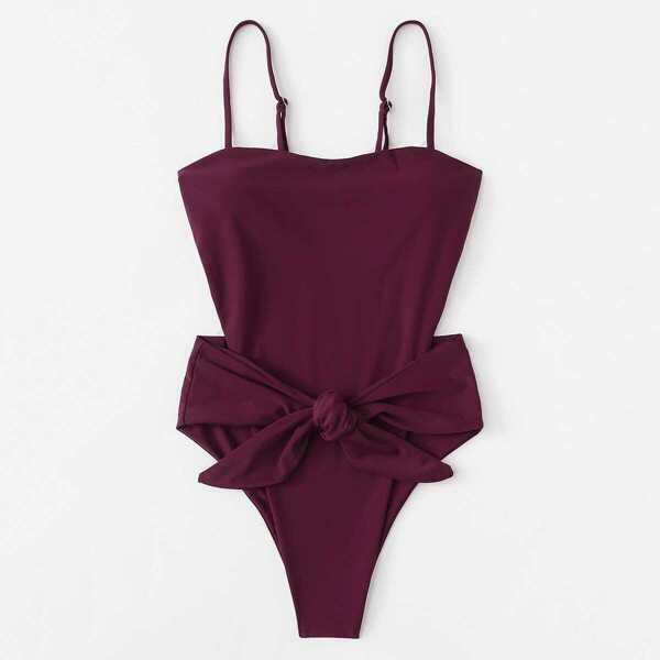 

Backless Bow Tie One Piece Swimsuit, Burgundy