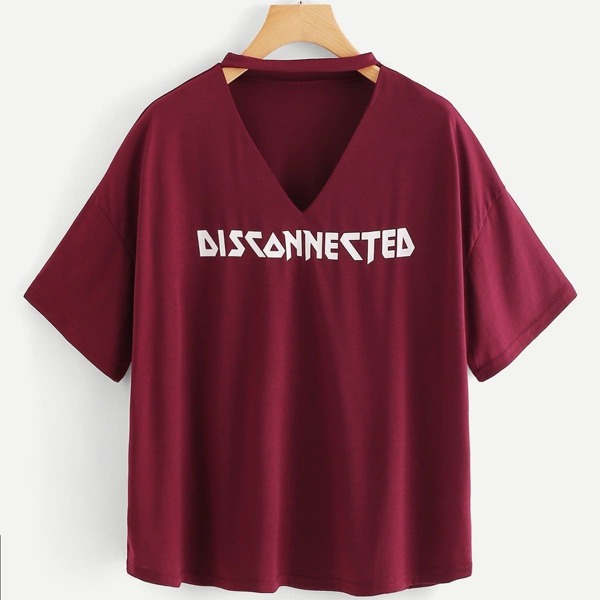 

Letter Print Choker Neck Tee