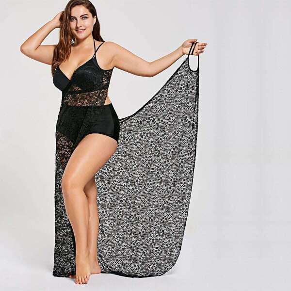 

Plus Wrap Spaghetti Straps Lace Cover Up