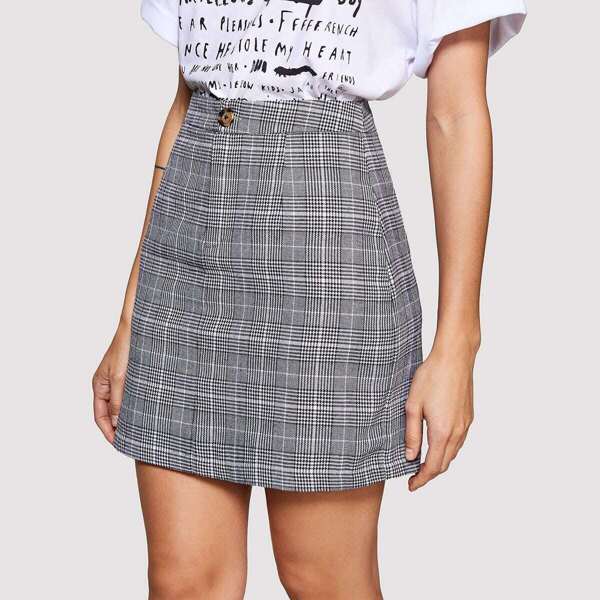 

Button A Line Tartan Skirt