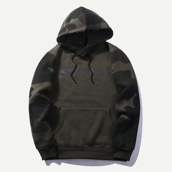 

Men Camo Letter Hoodie Pocket Sweatshirt