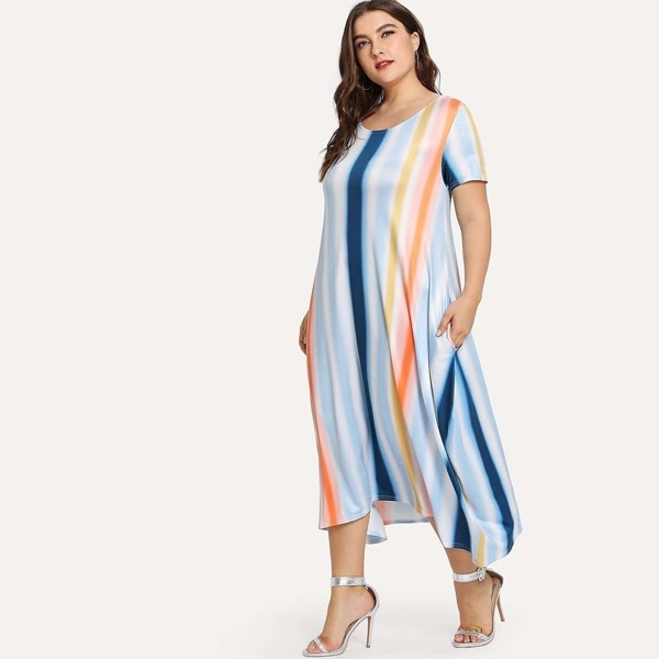 

Plus Multi Striped Pocket Side Dress