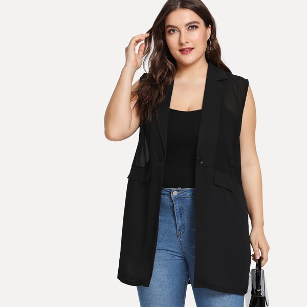 

Plus Mesh Insert Solid Vest, Black