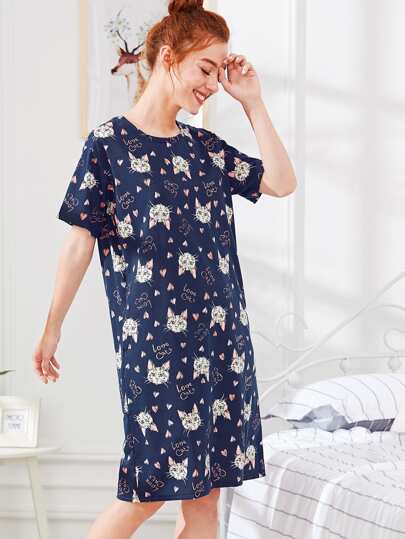 pijamas azul marino azul marino animal cuello redondo preppy